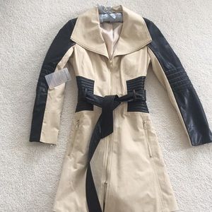 bebe trench coat with leather detail